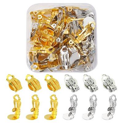 50Pcs 2 Colors Iron Clip-on Earring Settings