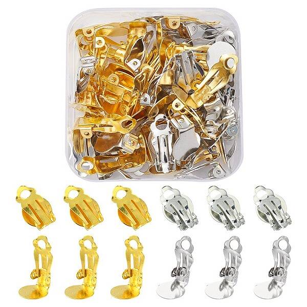 50Pcs 2 Colors Iron Clip-on Earring Settings