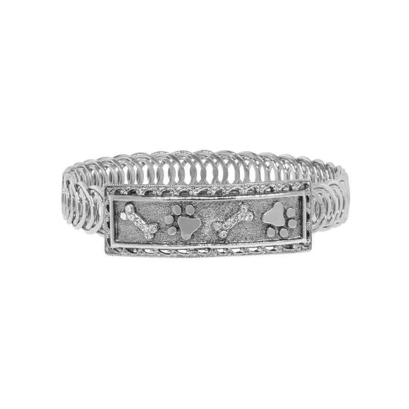 Silver Tone Paw and Bones Belt Bracelet