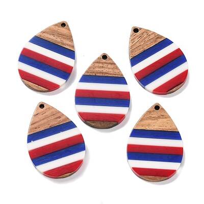 Independence Day Opaque Striped Resin & Walnut Wood Pendants