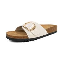 EVELLYHOOTD Women Soft Genuine Suede Insole Cork Footbed One-Strap Big Buckle Clogs Women Sandals with Arch Support Comfort B...