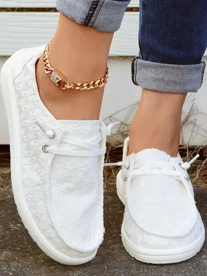 Women's Fashionable Plain Canvas Lace up Low Top Canvas Shoes, Casual Breathable Comfortable Ditsy Floral Canvas Shoes, All-m...