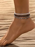 Women's Simple Style Black & White Color Beaded Anklet, Gifts for Her, Casual Trendy Boho Style Anklet, Fashionable Body Jewe...