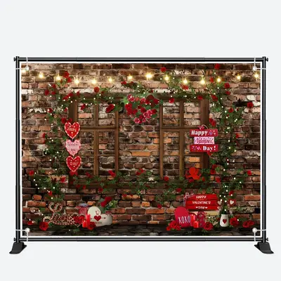 Brick Wall Floral Vines Valentines Day Backdrop - Aperturee