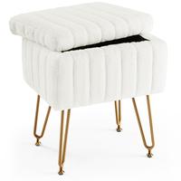 Vanity Stool Chair with Storage, Ottoman Faux Fur Soft Padded Makeup Footstools Seat Modern Footrest for Home Entryway Bedroo...