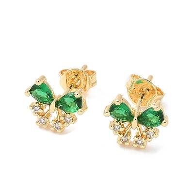 Brass Micro Pave Cubic Zirconia Stud Earrings