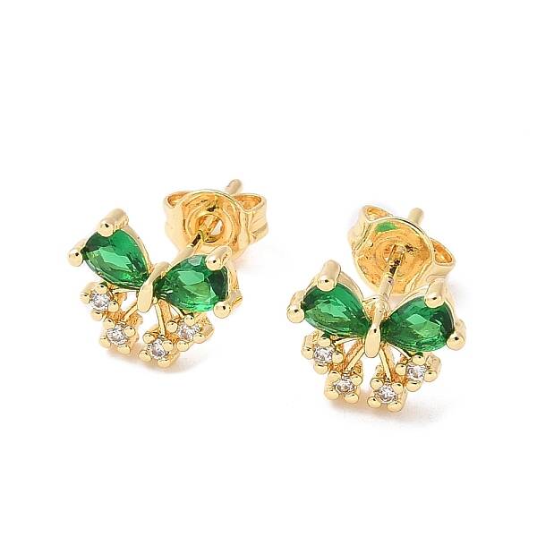 Brass Micro Pave Cubic Zirconia Stud Earrings