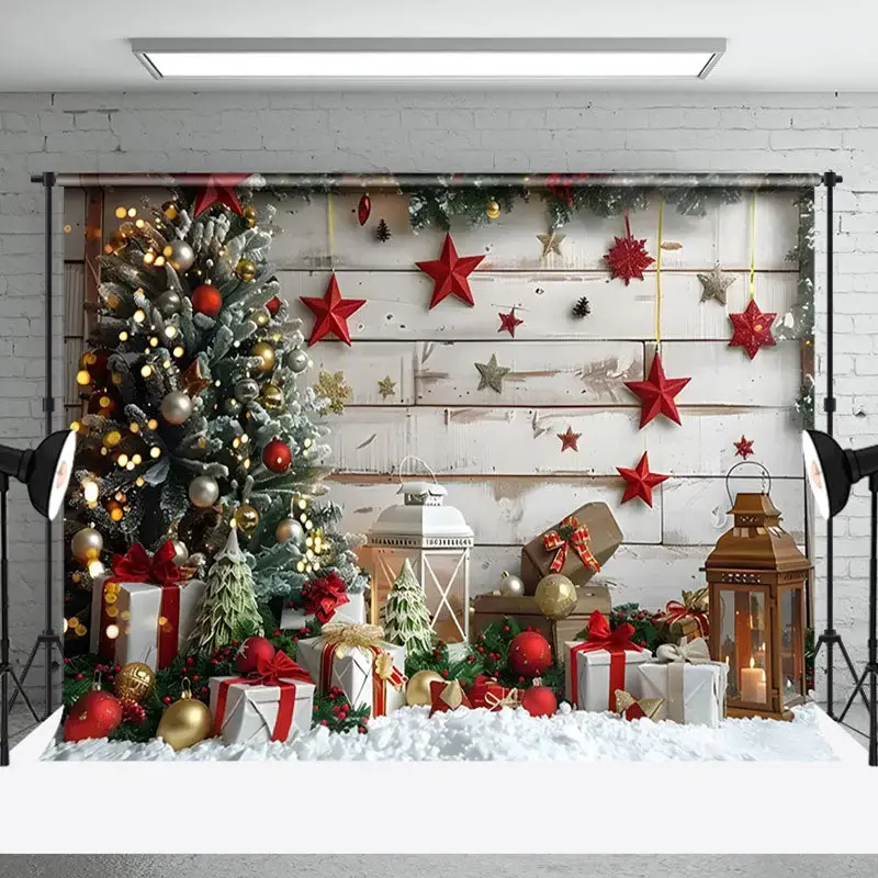 Aperturee Wood Board Wall Red Star Decoration Christmas Backdrop - Aperturee