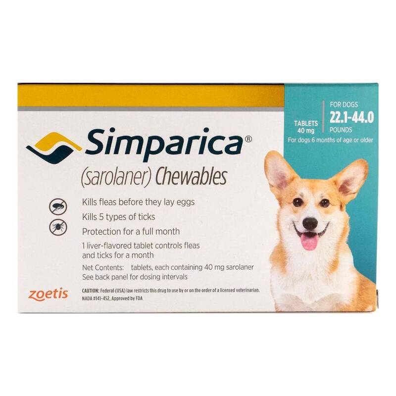Simparica Chewables For Dogs 22.1-44 Lbs (Blue) 3 Chews