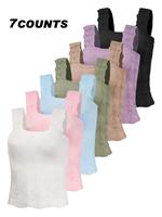 Women's Solid Color Floral Jacquard Sports Singlet, Casual Slim Sleeveless Square Neck Tank Top for Yoga Gym Workout, Ladies ...