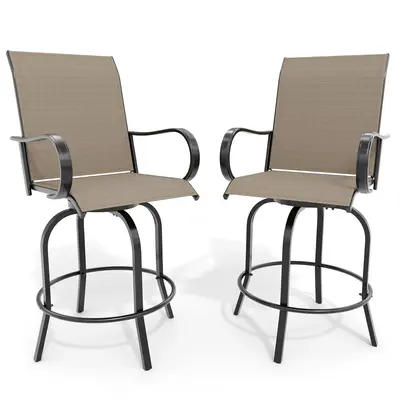 Garvee Outdoor Swivel Bar Stools Set of 2, Patio Swivel Bar Stools Chair, All Weather High Back and Armrest Patio Chairs for ...