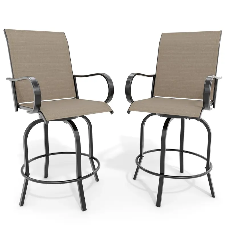 Garvee Outdoor Swivel Bar Stools Set of 2, Patio Swivel Bar Stools Chair, All Weather High Back and Armrest Patio Chairs for ...