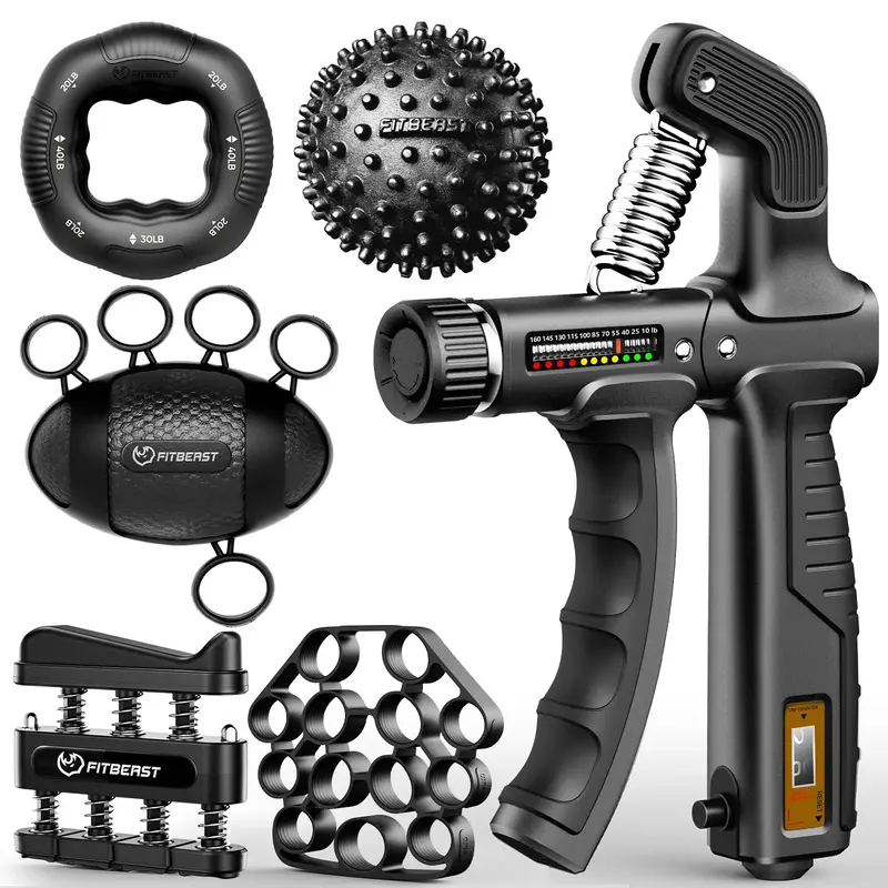 FitBeast 10-160 lbs Grip Strength Trainer Kit, Pro Hand and Forearm Strengthener Kit with Adjustable Resistance and Multi-Fun...