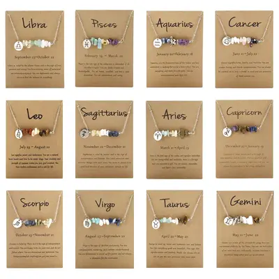 Crystal Zodiac Sign Pendant Necklace for Women, 12 Horoscope Constellation lariat Necklace Jewelry for Birthday Gift