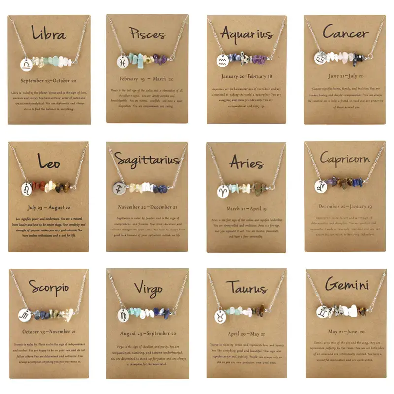 Crystal Zodiac Sign Pendant Necklace for Women, 12 Horoscope Constellation lariat Necklace Jewelry for Birthday Gift