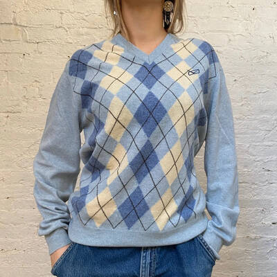 Ronson Argyle Jumper - Large Blue Wool Blend
