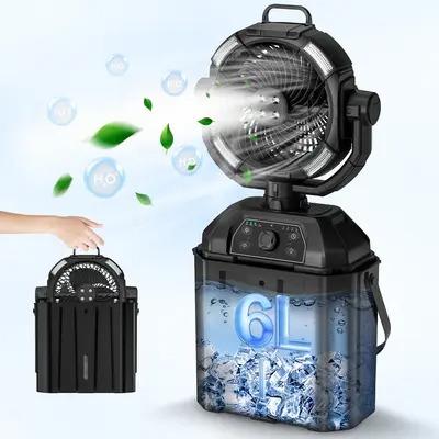 YoungSa Portable Camping Misting Fan with 6L Bucket 32000mAh Rechargeable Multifunction Fan,Infinitely variable speed,4 Spray...