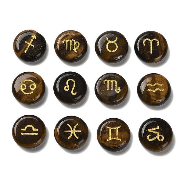 12 Constellation Natural Tiger Eye Cabochons Set