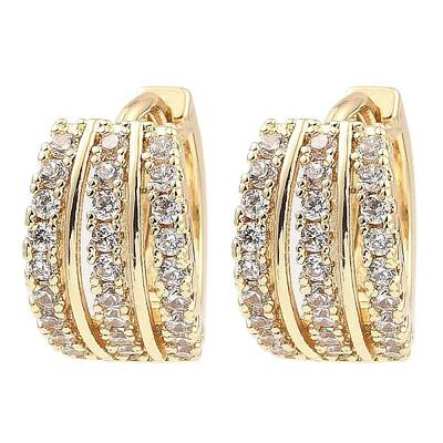 Brass with Cubic Zirconia Triple Hoop Earrings