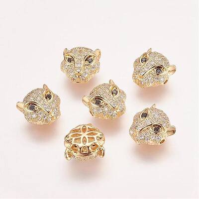 Brass Micro Pave Cubic Zirconia Leopard Beads