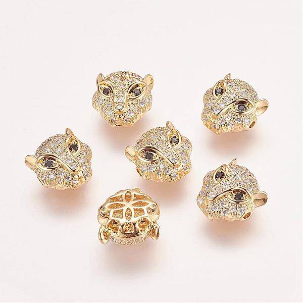 Brass Micro Pave Cubic Zirconia Leopard Beads