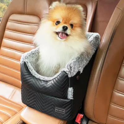 PETSFIT Center Console Dog Car Seat with Safe Protection Hooks, Pet Car Seat with Upgraded Safety Tethers, Washable Cushion, ...