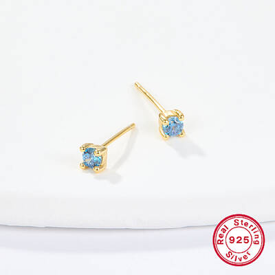 Golden Sterling Silver Micro Pave Cubic Zirconia Stud Earring