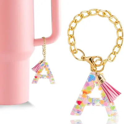 Letter Charm Accessories for Stanley Cup, Cute Initial Keychain Handle Charm for Stanley Tumbler, Drinkware Accessories, Gift...
