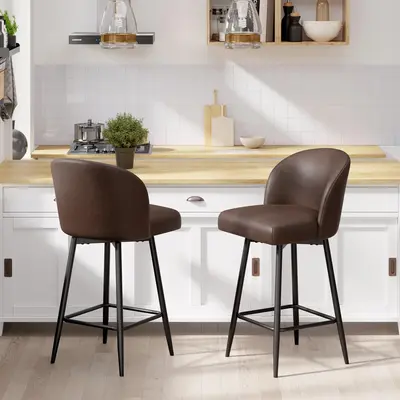BarStools Set of 2,360° Swivel Barstools with High Back and Metal Legs,26\