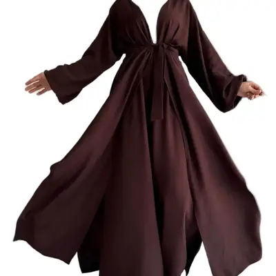 Long Brown Abaya with Pants - Comfortable Fabric, Versatile Design, Ideal for Various Occasions, Durable and Versatile Wear