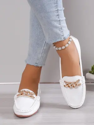 Women's Fashion Chain Decorated Slip on Flats, 1 Pair Casual Versatile Rhinestone Decorated Flat Shoes for Daily Wear, Lightw...