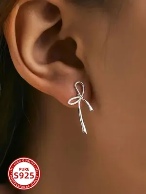 S925 Sterling Silver Bow Decor Stud Earrings, Fashion Jewelry for Women & Girls for Party, Daily Decor, Trendy All-match & Ex...