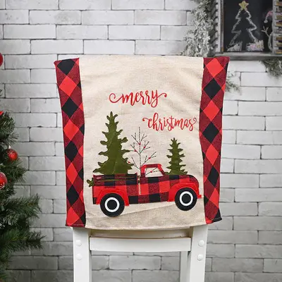 Cedar Truck Cherry Red Plaid Christmas Chair Cover - Aperturee