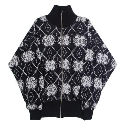 PRO FEEL Mens Patterned Cardigan Black High Neck 80s Tight Knit XL