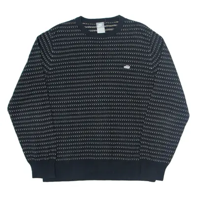 NIKE Sportwear Patterned Jumper Black Striped Tight Knit Mens S