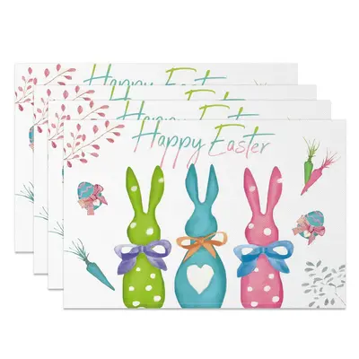 Aperturee Colorful Bunny Egg Carrot Easter Set Of 4 Placemats, 14x12 Inch, 15.8 USD, NYLX00529-S, placemats