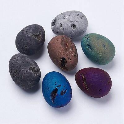 Electroplate Natural Druzy Geode Quartz Beads
