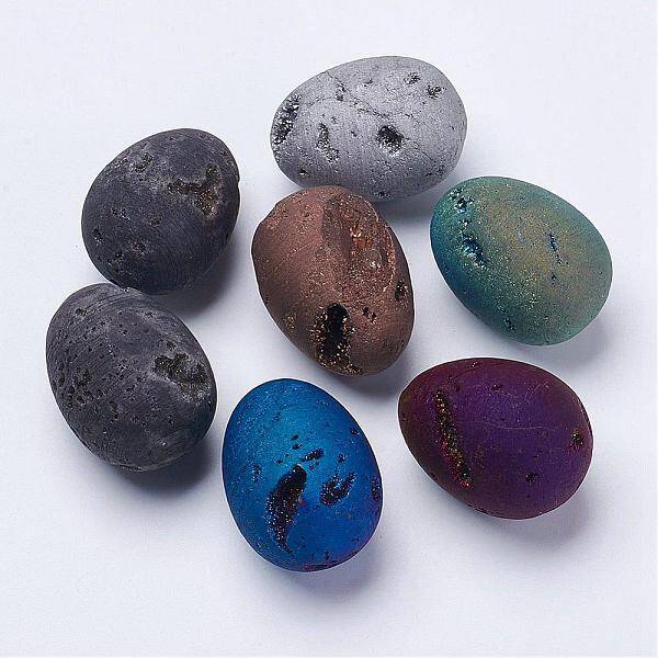 Electroplate Natural Druzy Geode Quartz Beads