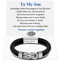 Saluvu Braided Leather Bracelet For Men, Forever Linked Together Stainless Braided Leather Knot Cuff Bracelet, Birthday Gift ...
