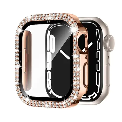 Rhinestone Decor Watch Case with Tempered Glass Screen Protector, 1 Count Hard Shell Smartwatch Cover, Watch Screen Protecti...