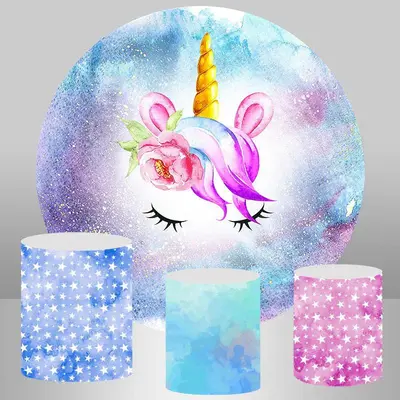 Aperturee Dream Color Floral And Unicorn Baby Shower Round Backdrop | Baby Shower Arch Backdrop | Circle Party Backdrop | Cir...