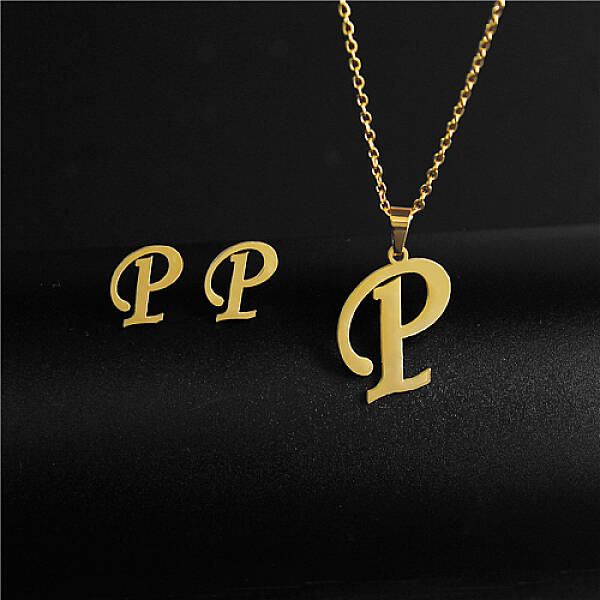 Golden Stainless Steel Initial Letter Jewelry Set