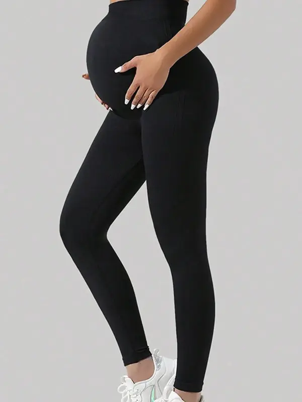 Solid High Waist Maternity Leggings, Casual Basic Comfy Breathable Skinny Pants for All Seasons, Maternity Bottoms for Pregna...