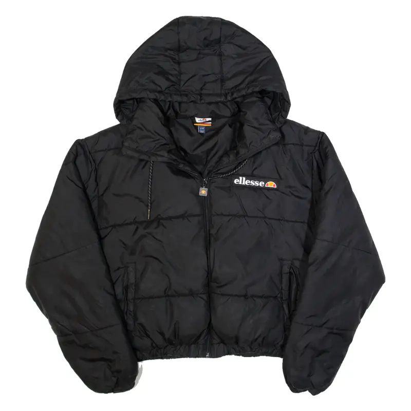 ELLESSE Cropped Womens Puffer Coat Black Hooded UK 10