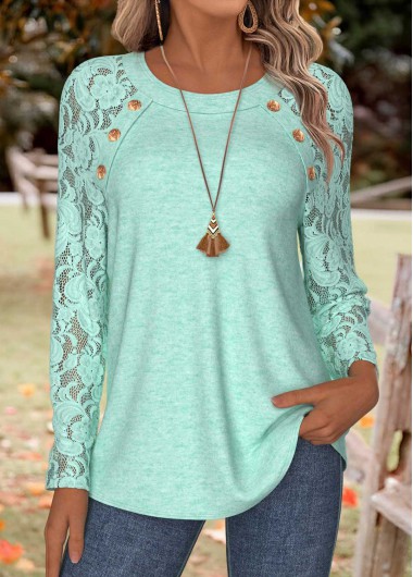 Modlily Mint Green Tummy Coverage Long Sleeve T Shirt - XXL