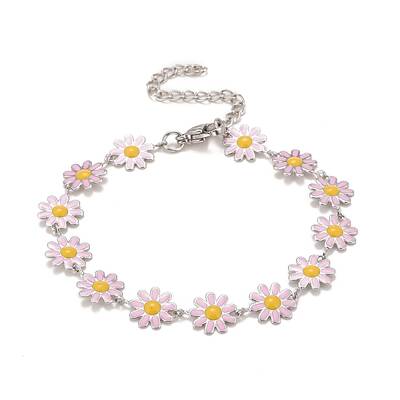 Enamel Daisy Link Chains Bracelet