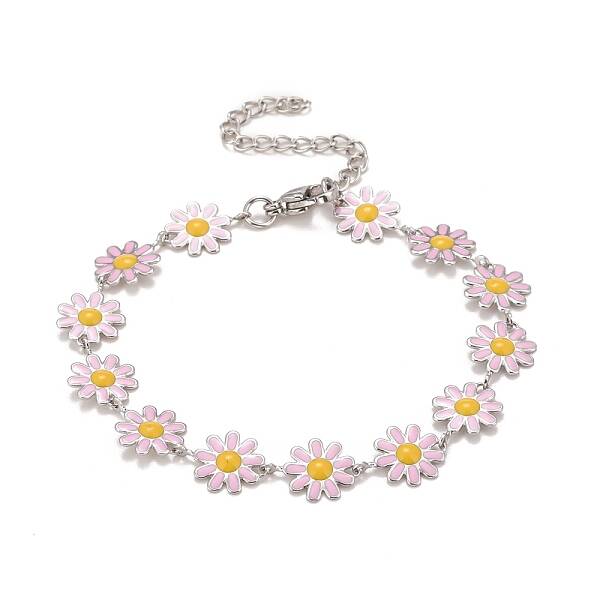Enamel Daisy Link Chains Bracelet