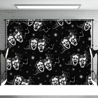 Horrible And Scary Masks Black Halloween Backdrop - Aperturee