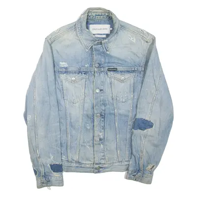 CALVIN KLEIN JEANS Distressed Mens Denim Jacket Blue S