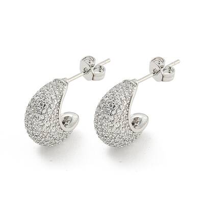 Teardrop Brass Pave Clear Cubic Zirconia Stud Earrings